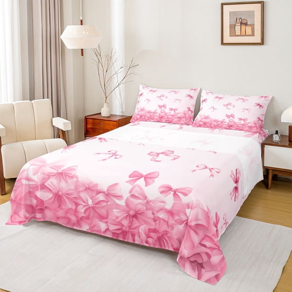 Feelyou Pink Princess Bowknot Twin Sheet Sets, Dreamy Cartoon Theme Bedding, 3pcs