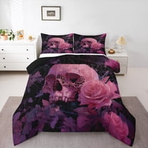 Feelyou Pink Rose Flower Bedding Comforter Set for Couple, Romantic Gothic Skull Twin Comforter Sets, Spider Web Reversible Bedding Set, Breathable Home Decor, 2 Pieces