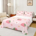 thumbnail image 1 of Feelyou Pink Strawberry Kids Twin Sheet Sets, Kawaii Flower Floral Twin Fitted Sheet, Princess Style Flat Sheet, Ultra Soft Bedroom Decor, 3pcs, 1 of 7