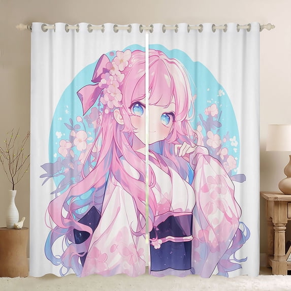 Feelyou Pink Tokyo Curtains Pack of 2 (42x84 Each), Japan Anime Girl Curtains Blackout