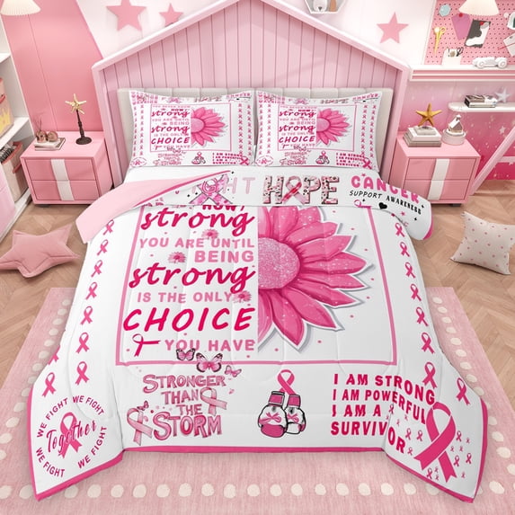 Feelyou Pink Vibrant Sunflower Queen Comforter Set, Inspirational Words Bedding Sets, Hope and Love Theme Reversible Bedding Comforter Set, Microfiber Bedroom Decor, 3pcs