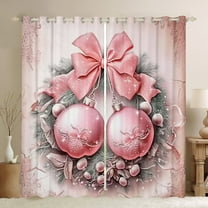 Feelyou Pink Xmas Ball Black Out Curtains, Dreamy Christmas Plant Botanical Curtains Pack of 2 (42x63 Each), Teen Kid Boy Girl Bedroom Curtains, Window Curtains Room Decor