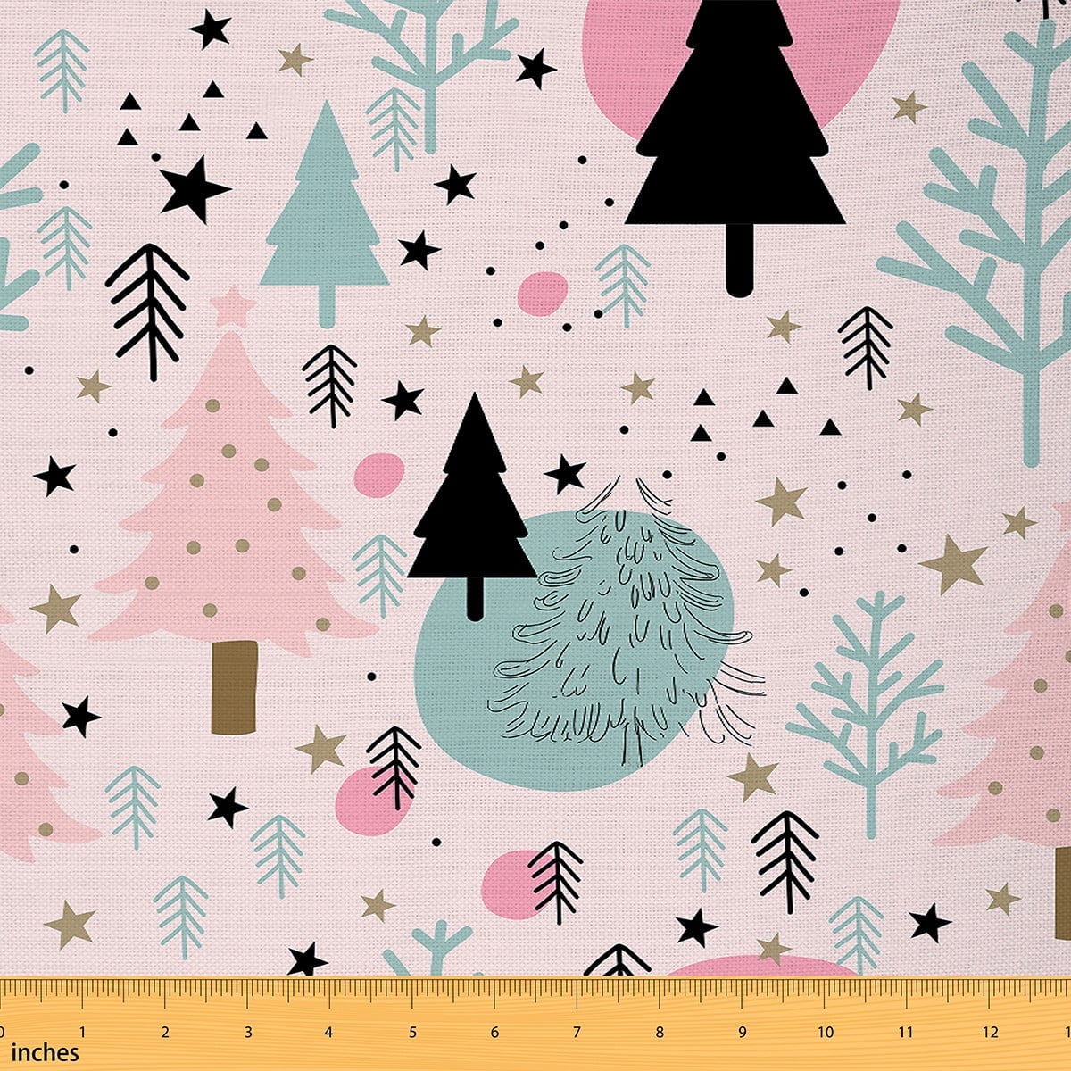 Feelyou Pink Xmas Tree Fabric by the Yard 2 Yards for Girl, Winter Festivals Room Decor Fabric by the Yard, Cartoon Christmas Style Fabric for Sewing, Lightweight Room Decor