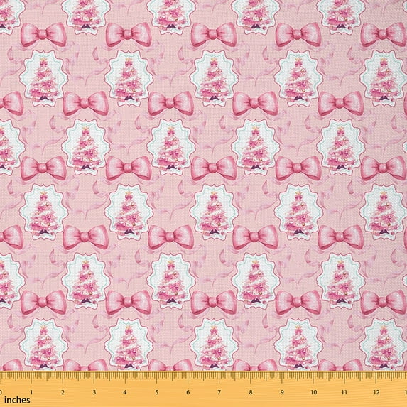 Feelyou Pink Xmas Tree Fabric by the Yard 2 Yards for Kids, Merry Christmas Home Decor Fabric by the Yard, Princess Fairy Tale Sewing Fabric, Super Cozy Room Decor