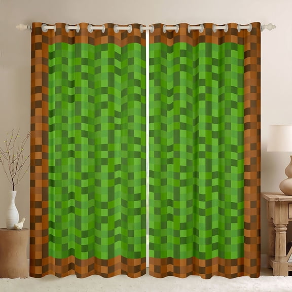 Feelyou Pixelate Miner Black Out Curtains, Video Gaming Curtains Pack of 2 (42x63 Each)