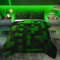 Feelyou Pixelate Miner Game Bedding Comforter Set, Check Video Games Twin Comforter Sets, Gamepad Camo Black Green Reversible Bedding Set, Breathable Home Decor, 2-Piece