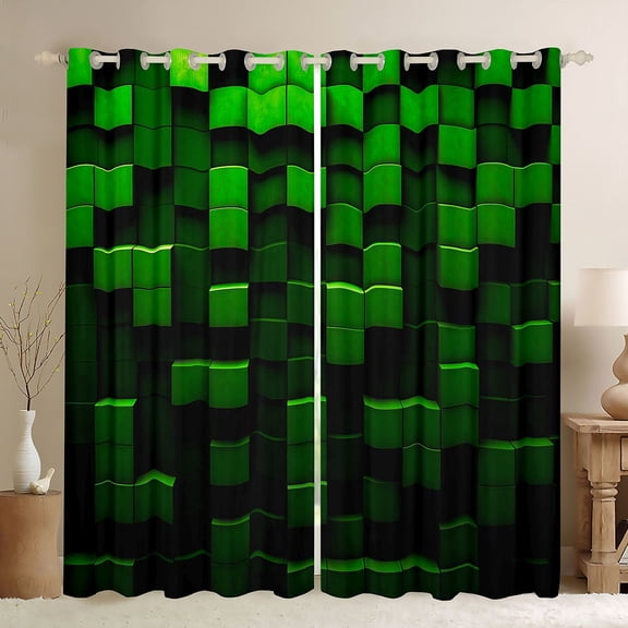 Feelyou Pixelate Miner Game Black Out Curtains, Check Video Games Curtains Pack of 2 (42x63 Each), Gamepad Camo Black Green Bedroom Curtains, Curtains and Drapes Home Decor
