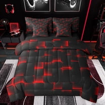 Feelyou Pixelate Miner Game Twin Bedding Sets 7-Piece, Neon Gradient Square Bedding Comforter Set, Honeycomb Black Red Reversible Sheet Sets, Super Cozy Room Decor