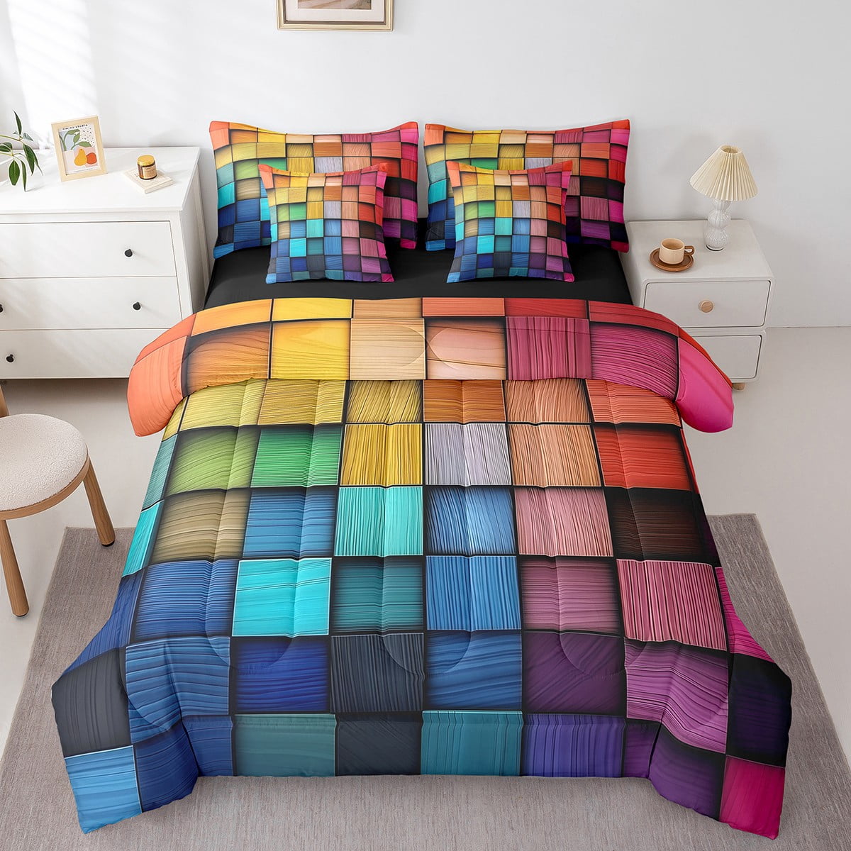 Feelyou Pixelate Miner Teens Bedding Comforter Set 7pcs, Colorful ...