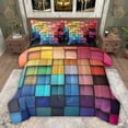thumbnail image 1 of Feelyou Pixelate Miner Teens Twin Bedding Sets 7-Piece, Colorful Square Abstract Bedding Comforter Set, Modern Fashion Art Reversible Sheet Sets, Breathable Home Decor, 1 of 8