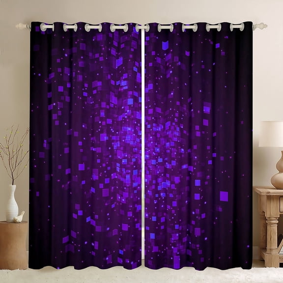 Feelyou Pixelated Blocks Miners Curtains Pack of 2 (42x84 Each), Purple Square Honeycomb Curtains Blackout, Teens Kids Boys Girls Bedroom Curtains, Window Curtains Home Decor