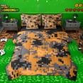 thumbnail image 1 of Feelyou Pixelated Blocks Miners Twin Bedding Sets 7pcs, Orange Square Comforter Set, 1 of 8