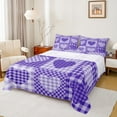 thumbnail image 1 of Feelyou Plaid Love Heart Bed Sheets, Modern Fashion Patchwork King Sheets, Purple Check Buffalo Sheet Set, Lightweight Room Decor, 4 Pieces, 1 of 7