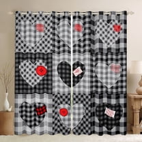 Feelyou Plaid Love Heart Black Out Curtains, Modern Fashion Patchwork Curtains Pack of 2 (42x63 Each), Black Check Buffalo Bedroom Curtains, Curtains and Drapes Decor