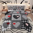 thumbnail image 1 of Feelyou Plaid Love Heart Queen Comforter Set, Modern Fashion Patchwork Bedding Sets, Black Check Buffalo Reversible Bedding Comforter Set, Lightweight Room Decor, 3 Pieces, 1 of 8