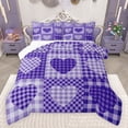 thumbnail image 1 of Feelyou Plaid Love Heart Queen Comforter Set, Modern Fashion Patchwork Bedding Sets, Purple Check Buffalo Reversible Bedding Comforter Set, Lightweight Room Decor, 3 Pieces, 1 of 8