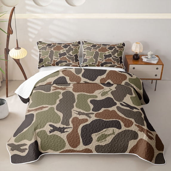 Feelyou Plane Camo Twin Quilt Set for Boys, Rustic Camouflage Twin Coverlet Set for Boys Girls, Green, 2 Pieces