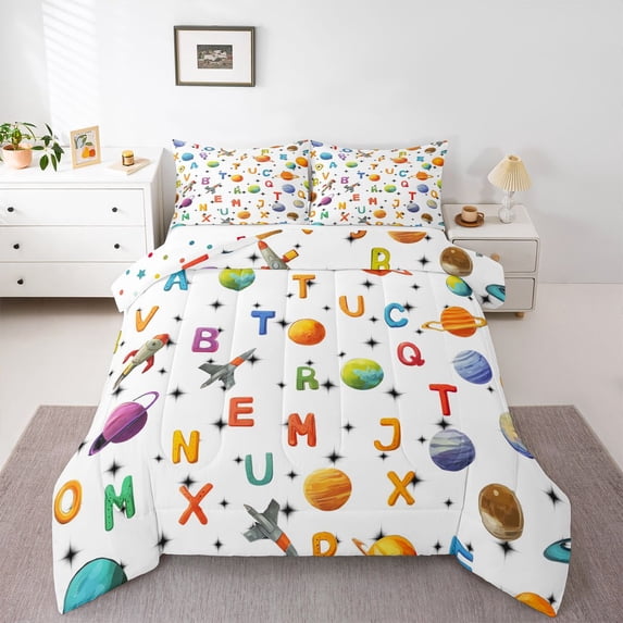 Feelyou Planet Twin Comforter Sets, Initial Letter Bedding Set, 2pcs