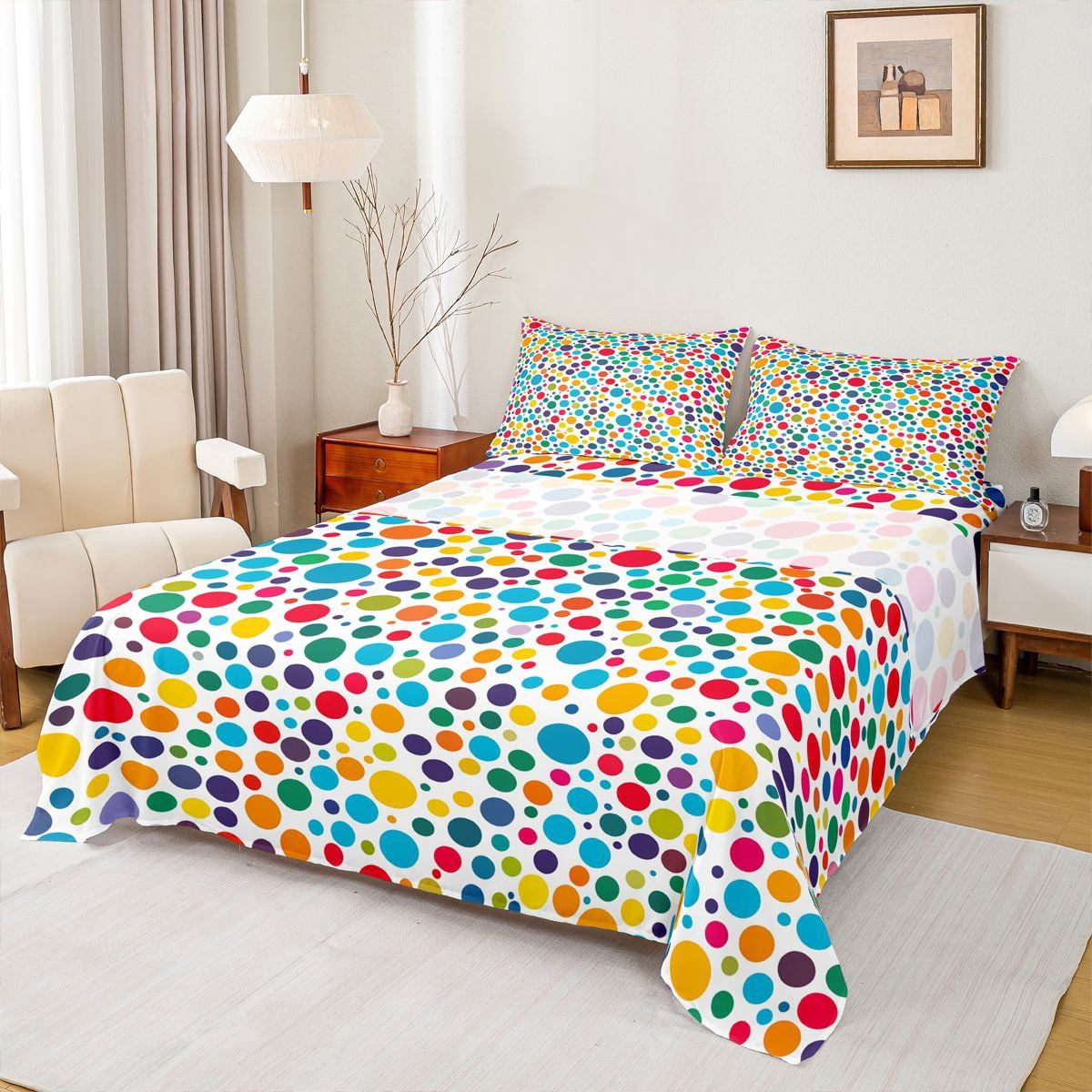 Abstract Sheet Set Feelyou Polkadot Abstract Queen Sheet Sets, Circle Artwork Bed Set, 4 ...