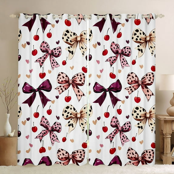 Feelyou Polkadots Bow Curtains Pack of 2 (52x84 Each), Cherry Love Heart Window Curtains