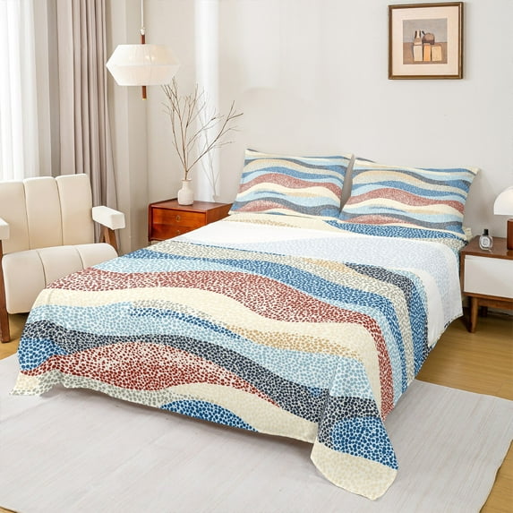 Feelyou Polkadots Striped Full Size Sheets for Kids, Chic Minimalst Bed Sheets, Abstract Geometric Sheet Sets, Super Cozy Room Decor, 4pcs