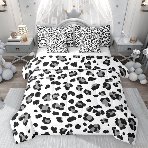 Feelyou Polkadots Teen Bedding Comforter Set 7pcs, Leopard Cheetah Print King Bedding Sets