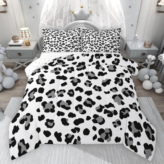 Feelyou Polkadots Teen Queen Comforter Set, Leopard Cheetah Print Bedding Set, 3pcs