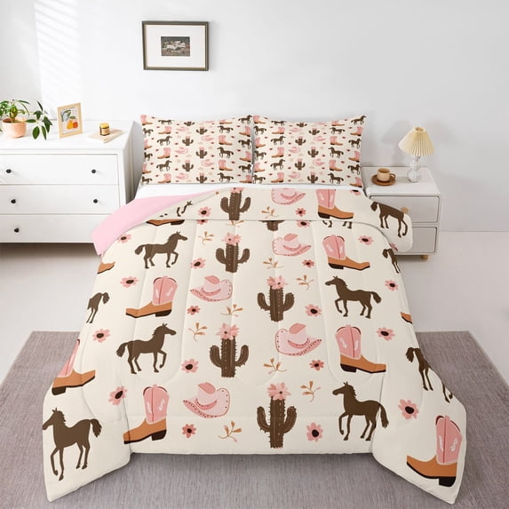 Feelyou Princess Boot Hat Full Size Comforter Sets, Rustic Horse Animal Bedding Sets, 3pcs