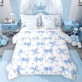 thumbnail image 1 of Feelyou Princess Bow-tie Bedding Comforter Set 7pcs, Blue Cartoon Ribbon King Bedding Sets, 1 of 8
