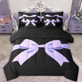 thumbnail image 1 of Feelyou Princess Bow-tie Print Twin Bedding Sets 7-Piece, Dreamy Purple Ribbon Bow Bedding Comforter Set, Chic Fashion Style Reversible Sheet Sets, Microfiber Bedroom Decor, 1 of 7