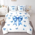 thumbnail image 1 of Feelyou Princess Bowknot Bedding Comforter Set 7pcs, Blue Butterfly Queen Bedding Sets, 1 of 8