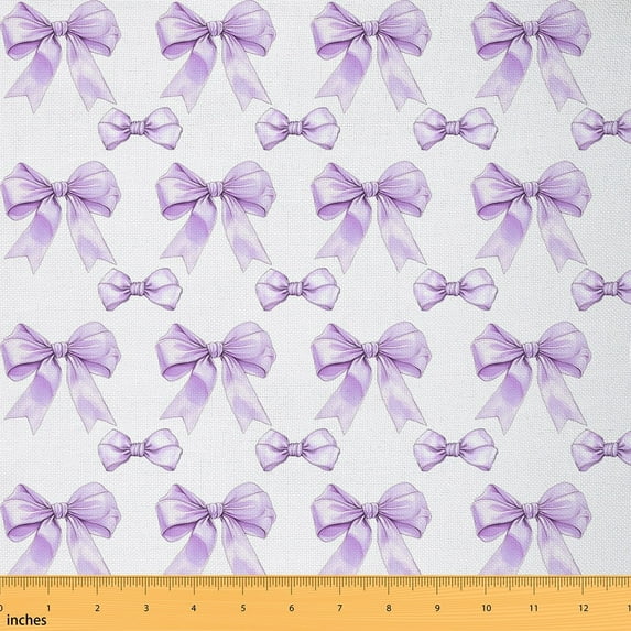 Feelyou Princess Bowknot Fabric by the Yard 5 Yards for Teens, Kawaii Purple Bow Room Decor Fabric by the Yard, Cartoon Ribbon Fabric for Sewing, Super Cozy Room Decor