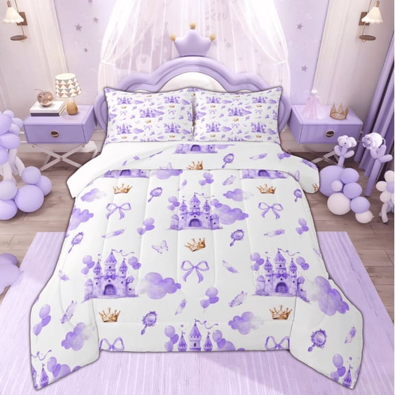 Feelyou Princess Castle Bedding Comforter Set, Dreamy Galaxy Cloud Twin Comforter Sets, Cartoon Bowknot Bow Bedding Set, Ultra Soft Home Decor,2-Piece