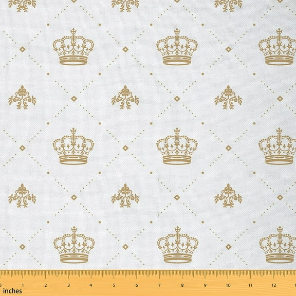 Feelyou Princess Crown Fabric by the Yard 1 Yard, Hippie Damask Print Room Decor Fabric by the Yard, Stripes Geometric Fabric for Sewing, Luxury Bedroom Decor