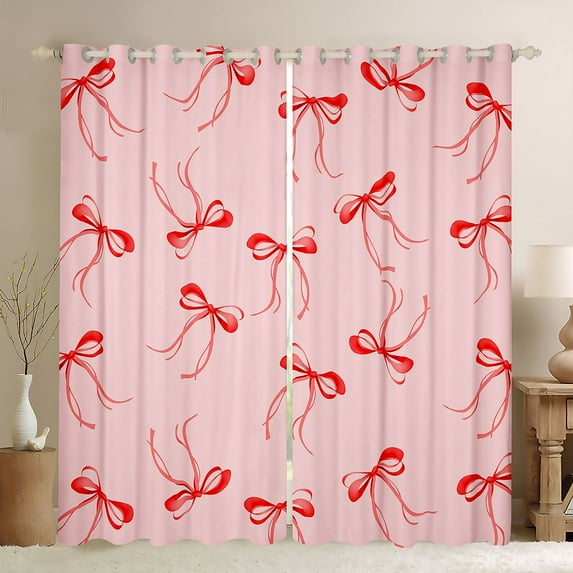 Feelyou Princess Cute Bow Black Out Curtains for Kid, Kawaii Cartoon Bowknot Curtains Pack of 2 (42x63 Each), Fairy Tale Theme Bedroom Curtains, Window Curtains Bedroom Decor