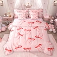 thumbnail image 1 of Feelyou Princess Cute Bow Twin Bedding Sets 7-Piece for Kid, Kawaii Cartoon Bowknot Bedding Comforter Set, Fairy Tale Theme Reversible Sheet Sets, Microfiber Bedroom Decor, 1 of 9