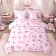 thumbnail image 1 of Feelyou Princess Cute Bow Twin Bedding Sets 7pcs, Romantic Pink Rose Bedding Comforter Set, 1 of 8