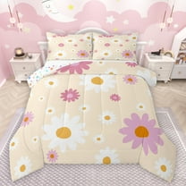 Feelyou Princess Groovy Flower Bedding Comforter Set, Cartoon Daisy Floral Twin Comforter Sets, Teens Kids Girls Women Reversible Bedding Set, Luxury Bedroom Decor, 2 Pieces
