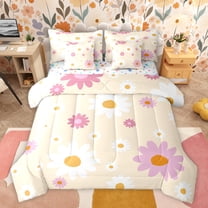Feelyou Princess Groovy Flower Twin Bedding Sets 7-Piece, Cartoon Daisy Floral Bedding Comforter Set, Teens Kids Girls Women Reversible Sheet Sets, Luxury Bedroom Decor