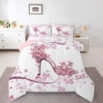 thumbnail image 1 of Feelyou Princess High Heel Bedding Comforter Set for Girl, Romantic Pink Butterfly Twin Comforter Sets, Flower Floral Reversible Bedding Set, Lightweight Room Decor, 2pcs, 1 of 9
