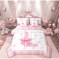 thumbnail image 1 of Feelyou Princess Initial Letter Bedding Comforter Set 7 Pieces, Bowknot Monogrammed L Full Bedding Set, Kawaii Cartoon Bow Reversible Fitted Sheet Flat Sheet, Luxury Bedroom Decor, 1 of 7