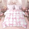 thumbnail image 1 of Feelyou Princess Kawaii Bow Bedding Comforter Set 7 Pieces for Kids, Pink Buffalo Plaid Full Bedding Set, Cute Bowknot Theme Reversible Fitted Sheet Flat Sheet, Ultra Soft Bedroom Decor, 1 of 8