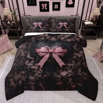 Feelyou Princess Kawaii Bow Bedding Comforter Set for Kids, Black Pink Bowknot Twin Comforter Sets, Modern Fashion Style Reversible Bedding Set, Lightweight Room Decor, 2 Pieces