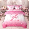 thumbnail image 1 of Feelyou Princess Monogrammed Z Comforter Set 7pcs, Ribbon Letter Queen Bedding Sets, 1 of 8
