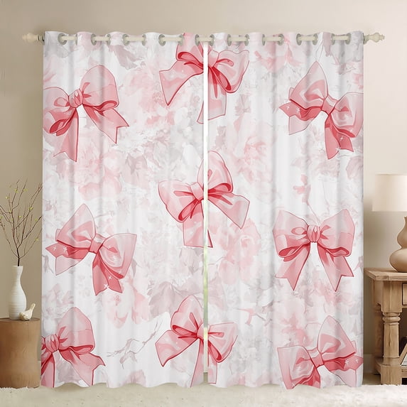 Feelyou Princess Pink Bowknot Curtains Pack of 2 (42x84 Each), Vintage Flower Print Curtains Blackout, Romantic French Style Bedroom Curtains, Window Curtains Bedroom Decor