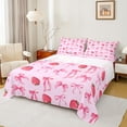 thumbnail image 1 of Feelyou Princess Pink Bowknot Full Size Sheets, Cartoon Strawberry Bed Sheets, Teens Kids Girls Women Sheet Sets, Ultra Soft Bedroom Decor, 4 Pieces, 1 of 7