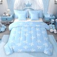 thumbnail image 1 of Feelyou Princess Ribbon Bedding Comforter Set 7pcs, Blue Fashion Bowknot King Bedding Sets, 1 of 8