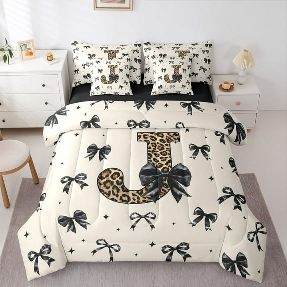 Feelyou Princess Ribbon Twin Bedding Sets 7pcs, Fashion Monogrammed J Comforter Set