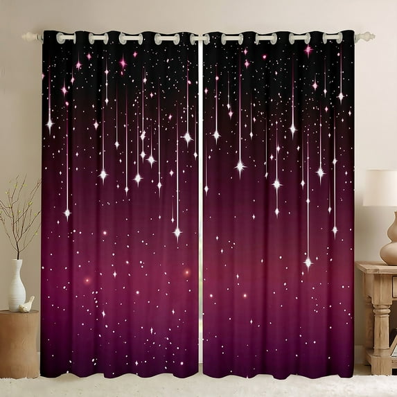 Feelyou Psychedelic Galaxy Kids Blackout Curtains Set of 2 (52x84 Each), Bling Stars Print Window Curtains, Purple Black Curtains and Drapes, Microfiber Bedroom Decor