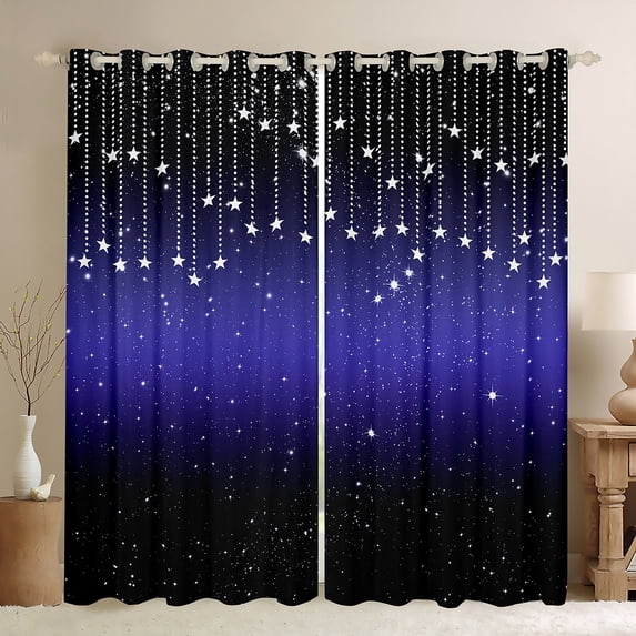 Feelyou Psychedelic Galaxy Kids Blackout Curtains Set of 2 (52x84 Each), Bling Stars Print Window Curtains, Slate Blue Black Curtains and Drapes, Microfiber Bedroom Decor